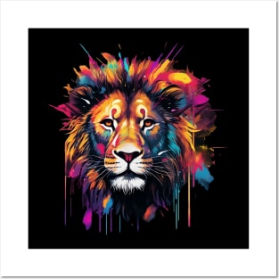 Colorful Roar Lion's Head in Vivid Shades Posters and Art